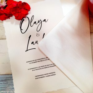 Wedding invites | Bone / Cream Color, Custom Text, A5 Size | Torn Edges | Embossed Lines | Elegant, Minimalistic, Modern, Rustic | Includes Pearl Color Envelope