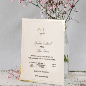 Elegant Wedding invites | Bone / Cream Color, Custom Text, A5 Size | Torn Edges | Golden Corners and Embossed Frame | Elegant, Minimalistic, Modern, Rustic | Includes Pearl Color Envelope